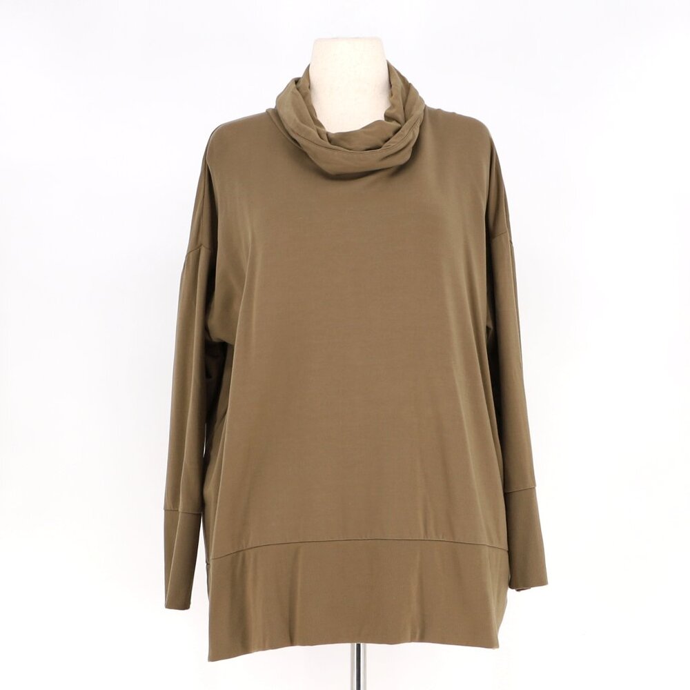 GARNET HILL Cowl-Neck Soft Knit Tencel Tunic Greenish Brown Size L